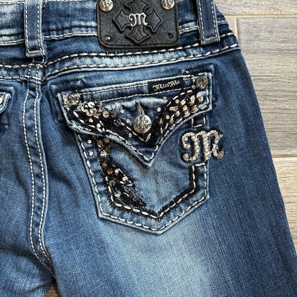 Miss Me Dark Blue Boot Cut Jeans with Embellishments - Picture 12 of 16